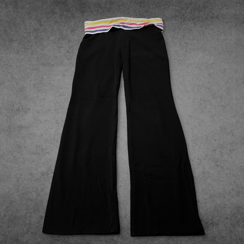 Victoria's Secret PINK Fold Over Flared Leggings Black Striped Y2K Medium 2011